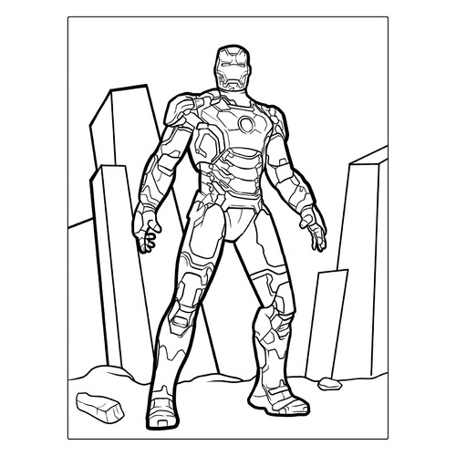 Раскраска Железный Человек в костюме Mark 42