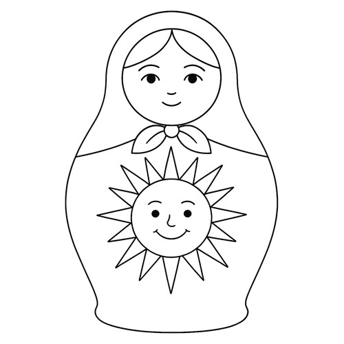 Раскраска Матрёшка с солнышком