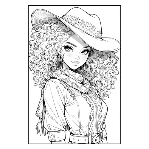 Раскраска Аниме девушка в ковбойской шляпе