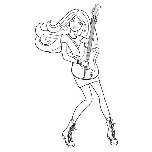 Раскраска Барби с любимой гитарой