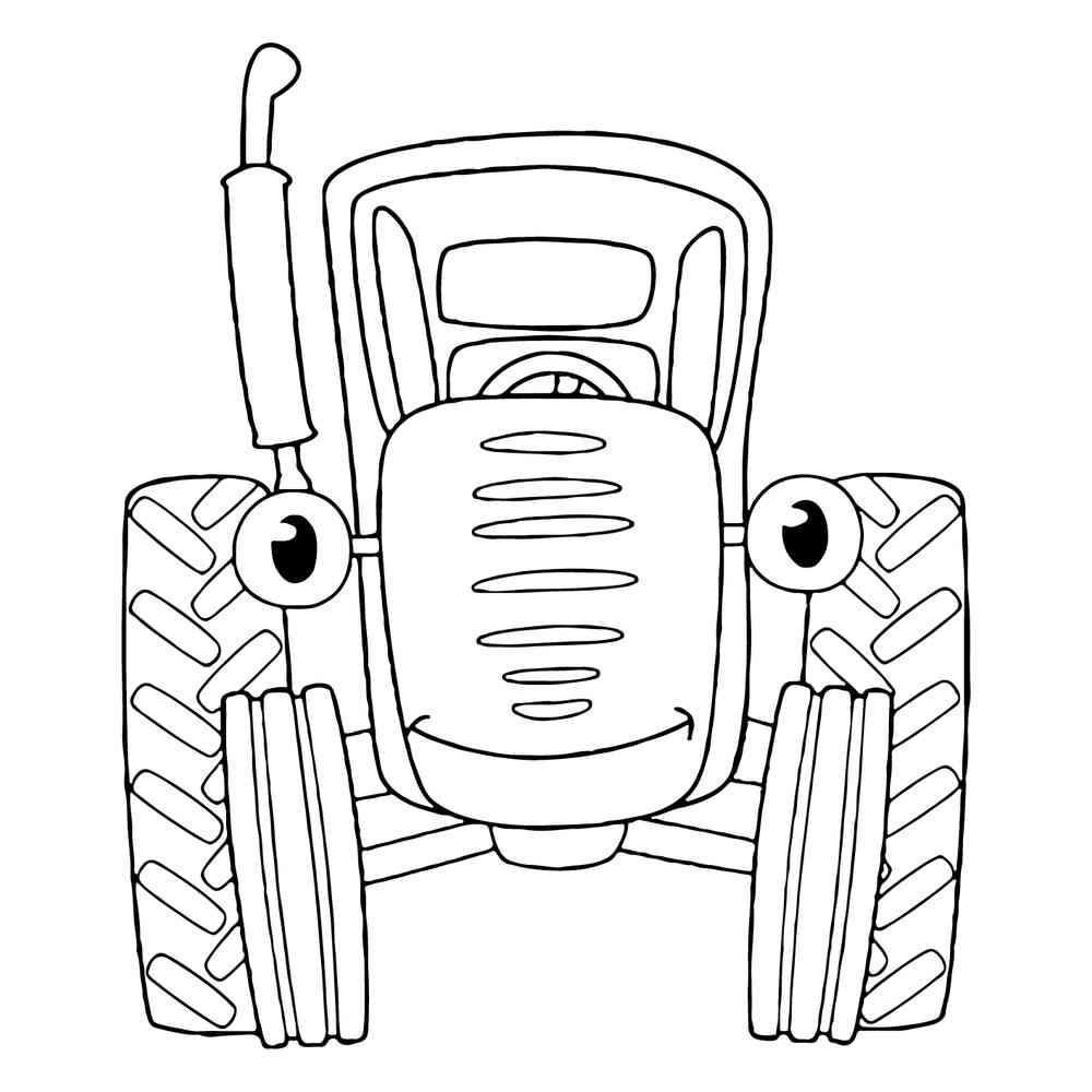 Раскраска Синий Трактор вид спереди распечатать или скачать