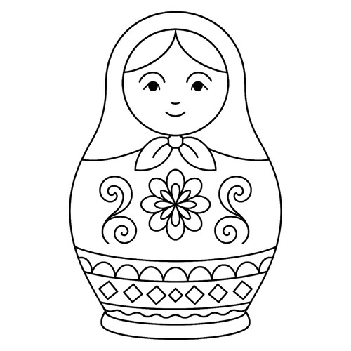 Раскраска Матрёшка с цветочком и ромбами