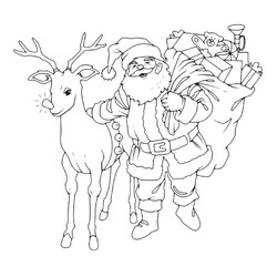 Дед Мороз с оленем и мешком подарков