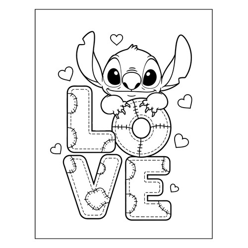 Раскраска Стич & love