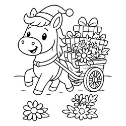 Раскраска Лошадка везёт подарки