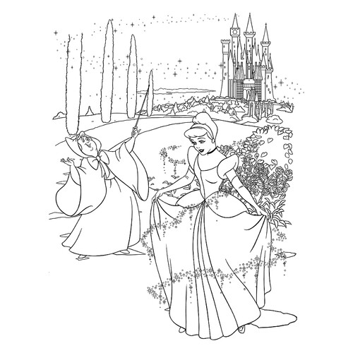 Раскраска Принцесса Диснея Золушка и фея