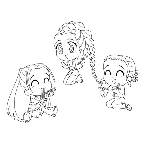 Раскраска Чиби Хантрикс едят