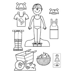Раскраска Бумажная кукла для малышей мальчик Миша с тележкой