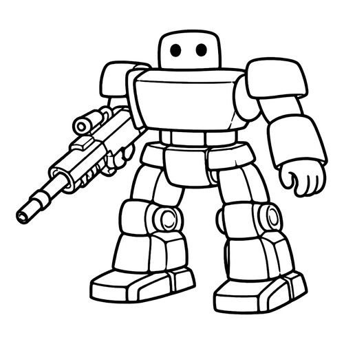 Раскраска Робот с пулемётом для малышей