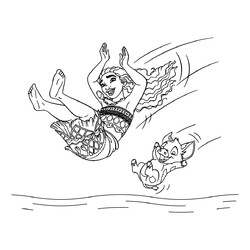 Раскраска Моана и Пуа прыгают в воду