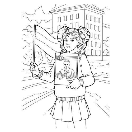 Раскраска Девочка с флагом на День победы