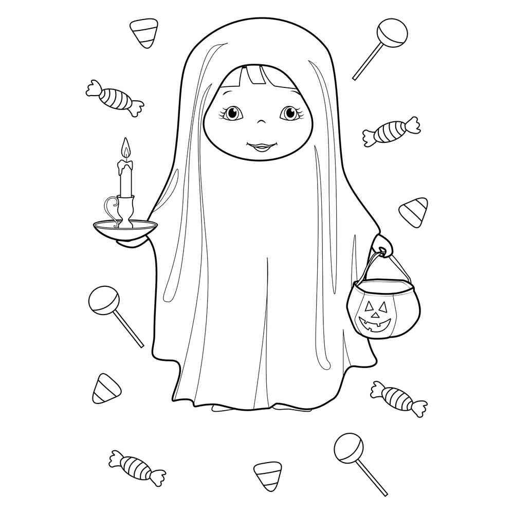 Раскраска Девочка в костюме призрака распечатать или скачать