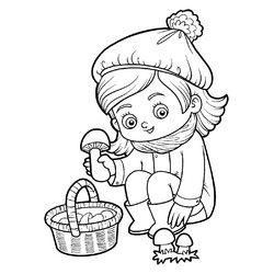 Раскраска Девочка собирает грибы