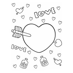 Раскраска Каваи сердечко со стрелой Купидона