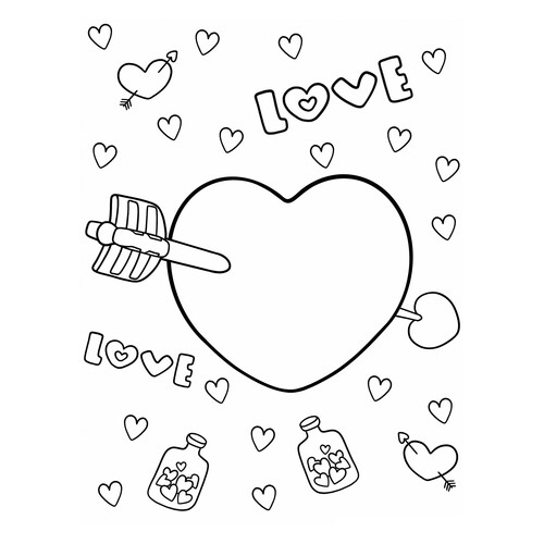 Раскраска Каваи сердечко со стрелой Купидона