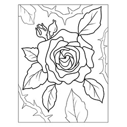Раскраска Цветущая роза с шипами