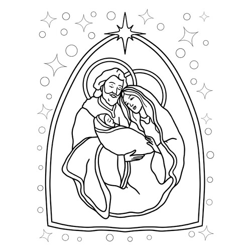 Раскраска Малыш Иисус с родителями
