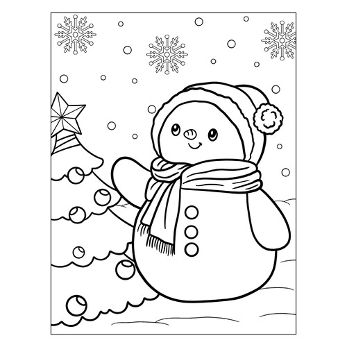 Раскраска Снеговик и ёлочка