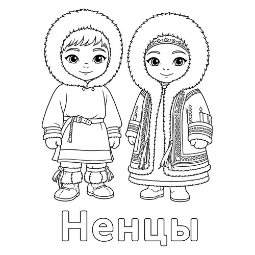 Раскраска Ненцы в национальной одежде