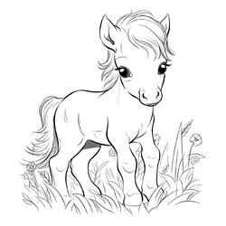 Раскраска Пони на лужайке