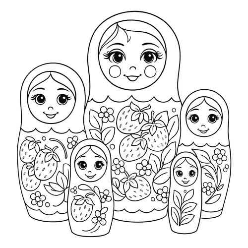 Раскраска Набор матрёшек с клубничками