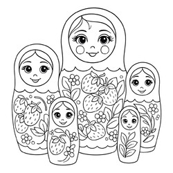 Раскраска Набор матрёшек с клубничками