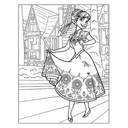 Раскраска Анна в летнем платье в городе