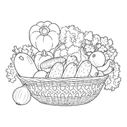 Раскраска Корзина овощей