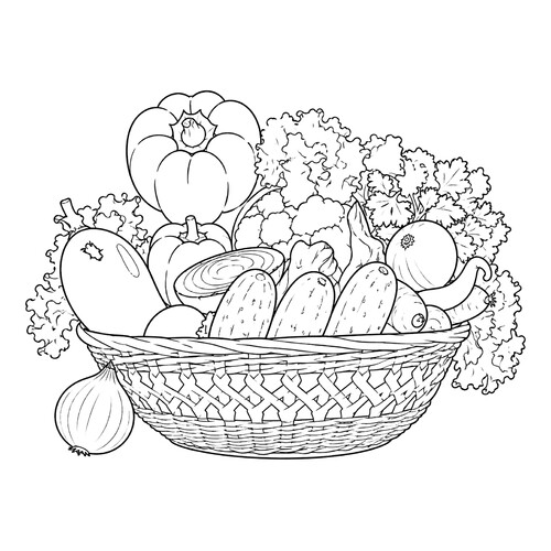 Раскраска Корзина овощей