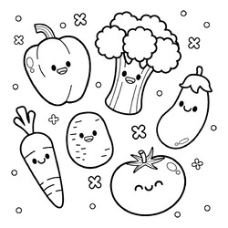Раскраска Кавайные овощи
