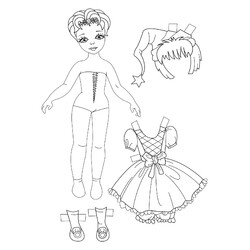 Раскраска Бумажная кукла девочка Мария