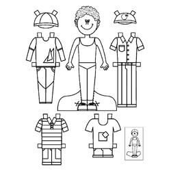 Раскраска Бумажная кукла для малышей мальчик Ваня с кепкой
