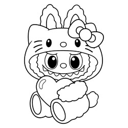 Лабубу в костюме Хеллоу Китти с сердечком