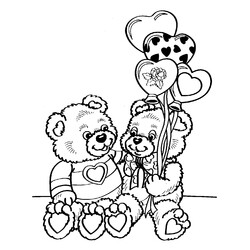 Раскраска Мишки Тедди с сердечками