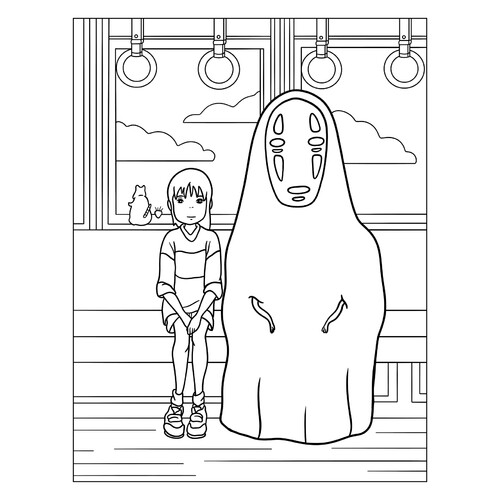 Раскраска Тихиро и Безликий из аниме Унесённые призраками