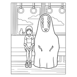 Раскраска Тихиро и Безликий из аниме Унесённые призраками