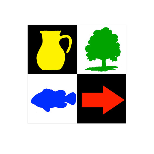 Контрастная карточка Кувшин, дерево, рыбка