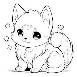 Раскраска Пушистый аниме котёнок