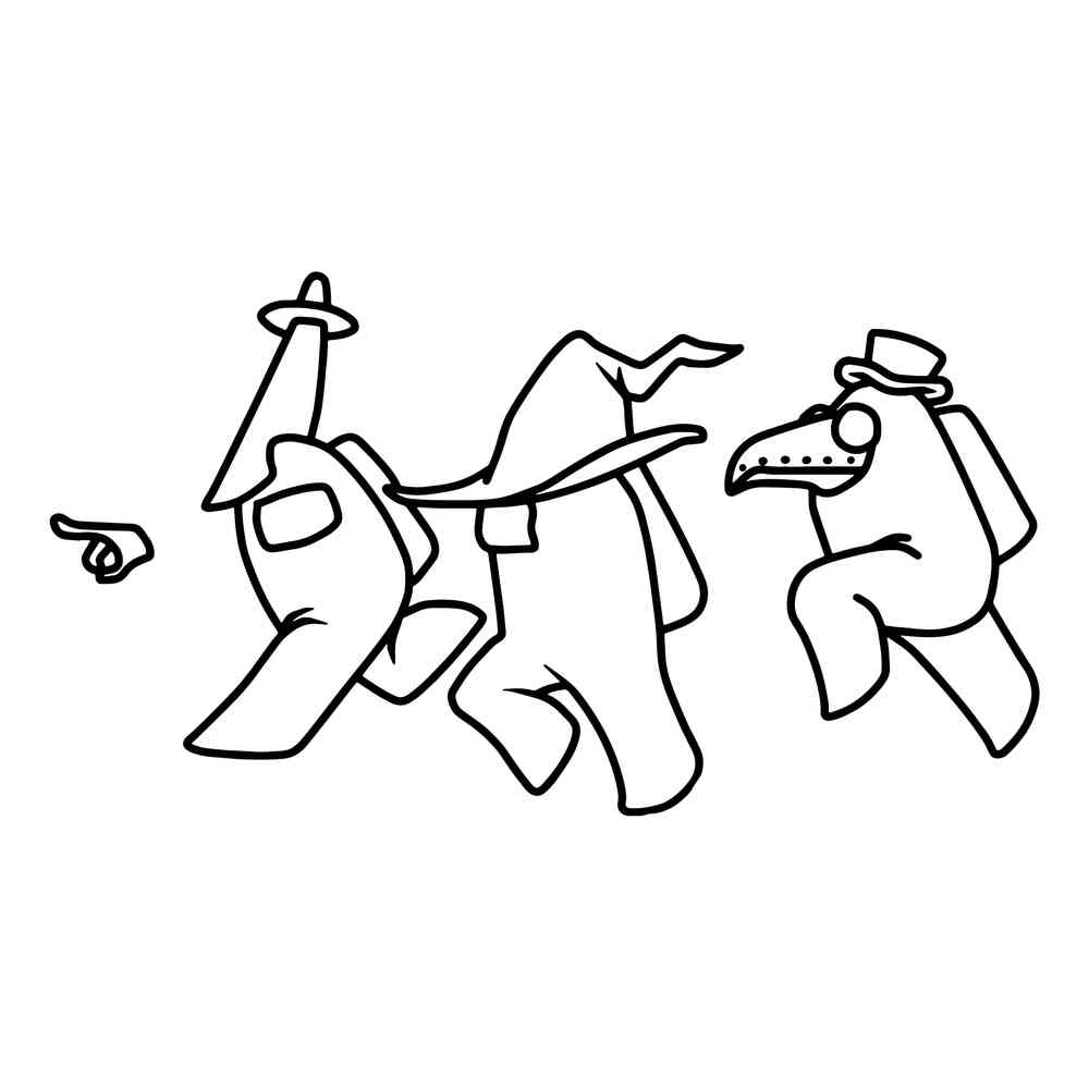 Раскраска Амонг Ас члены экипажа бегут на задание распечатать или скачать