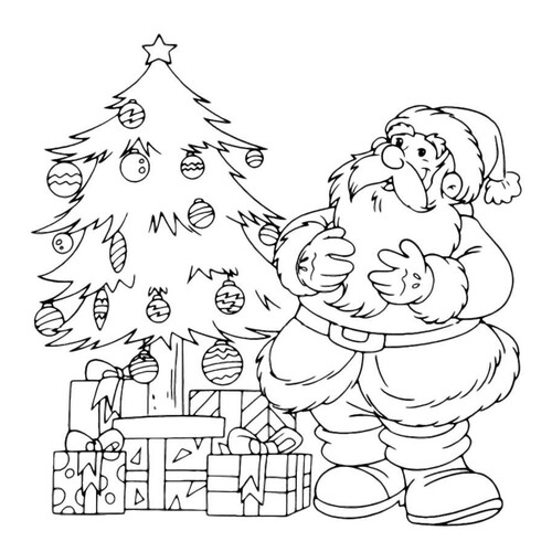 Дед Мороз смотрит как дети украсили ёлку
