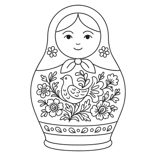 Раскраска Матрёшка с птичкой