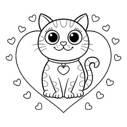 Кошечка на фоне сердец