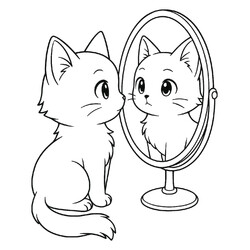 Кот смотрится в зеркало