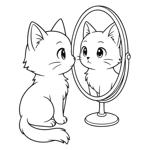 Раскраска Кот смотрится в зеркало