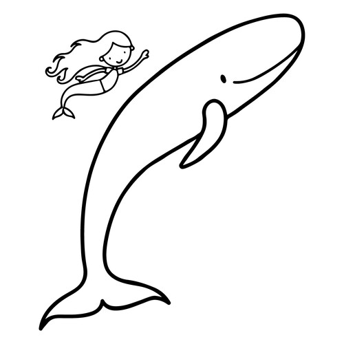 Раскраска Русалка и кит