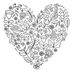 Раскраска Минималистичное сердечко с цветочками