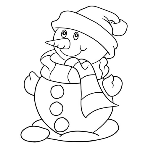Раскраска Снеговик в новогодней шапочке