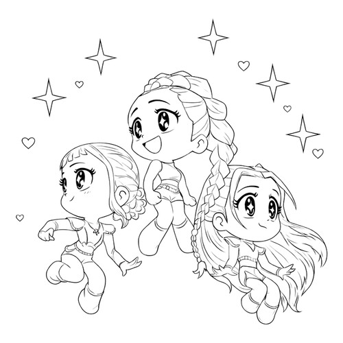 Раскраска Чиби Хантрикс в небе