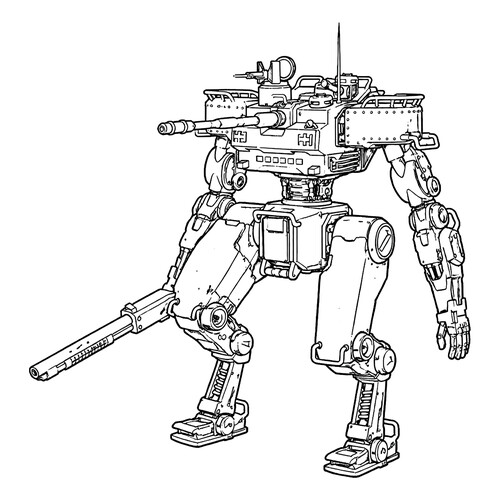 Раскраска Робот мех с пулемётами