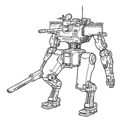 Раскраска Робот мех с пулемётами